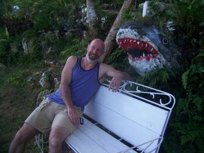 Danny Rtchardson in Garden with Shark