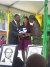 Ian and Tamika Williams recieving the Sam Sharp Award on behalf of the Ahhh...Ras Natango Gallery and Garden